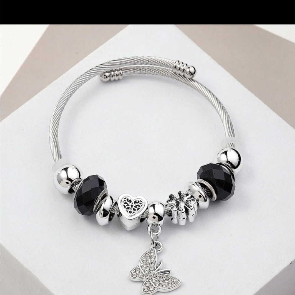 Silver and Black Charm Bracelet